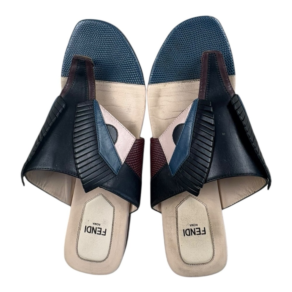 Fendi Roma Colorblock Leather Slide Sandals‎ Size 38 EU Made in Italy - Picture 9 of 12